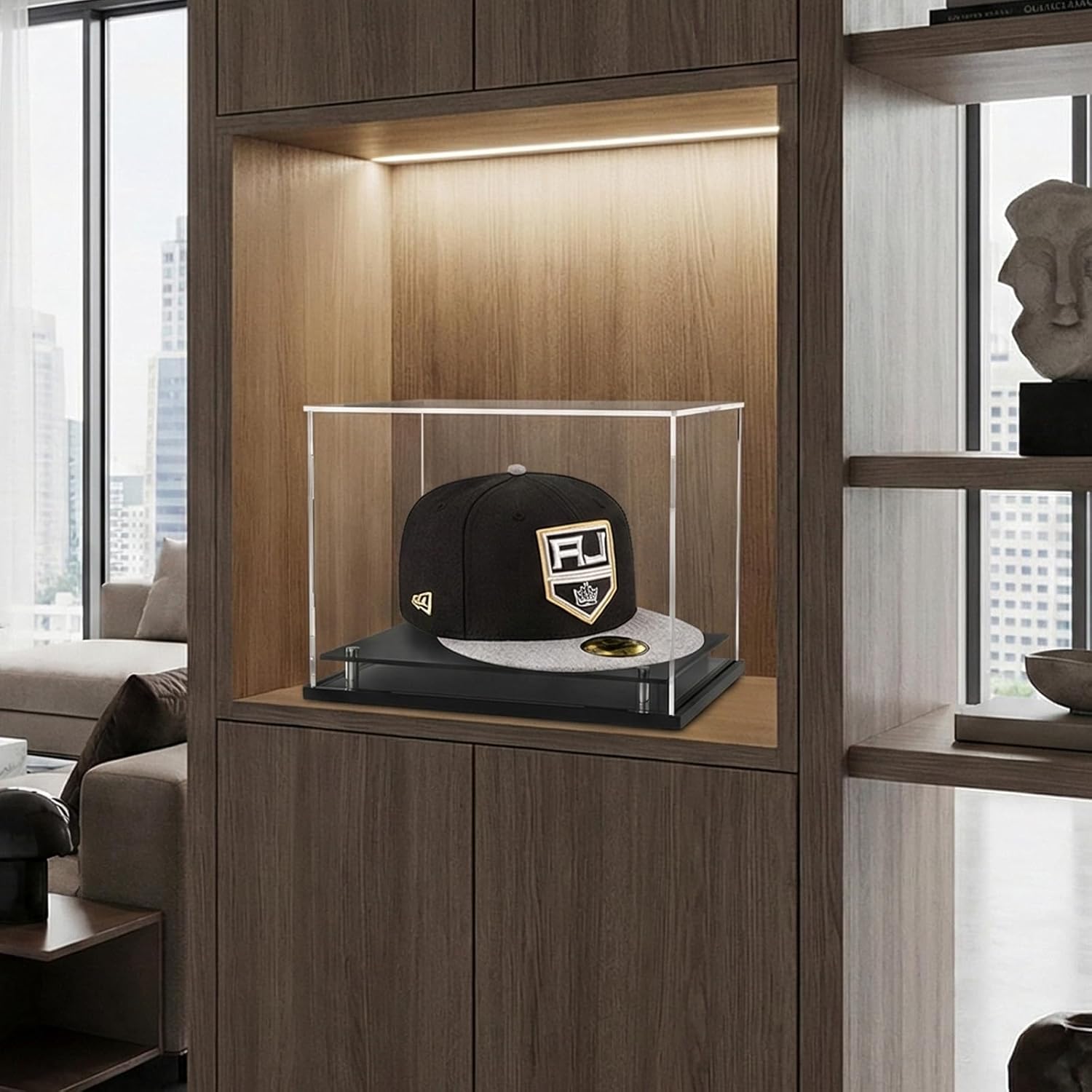 WANLIAN Clear Hat Display Case,Self-Assembly Acrylic Baseball Cap Holder Stand with Stainless Steel Risers, Perfect for Sports Caps & Mini Helmets (Assembly Required) - Image 5