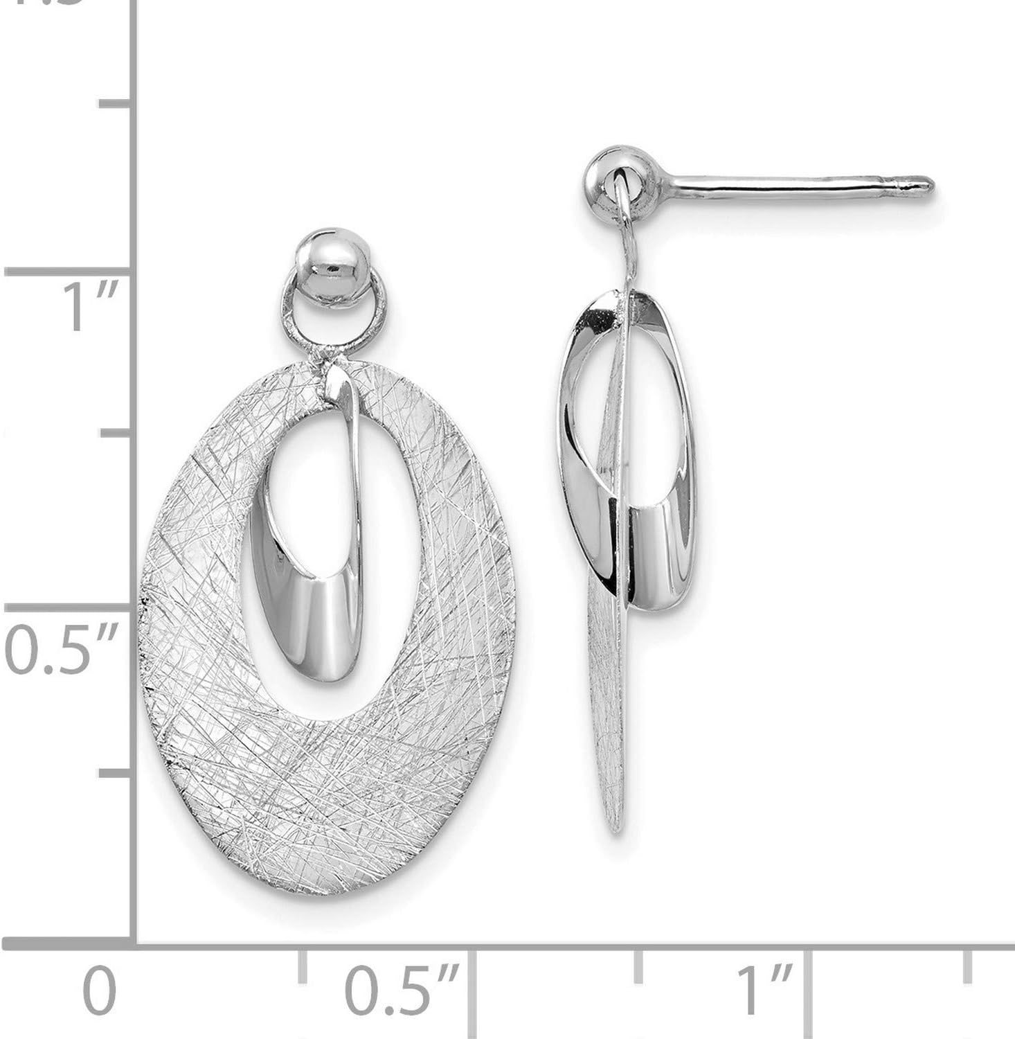14k White Gold Dangle Earrings for Women with Modern Oval Drop Design, Brushed Texture and Polished Finish, Lightweight Contemporary Statement Jewelry for Daily Wear or Elegant Occasions 24x25 mm - Image 4
