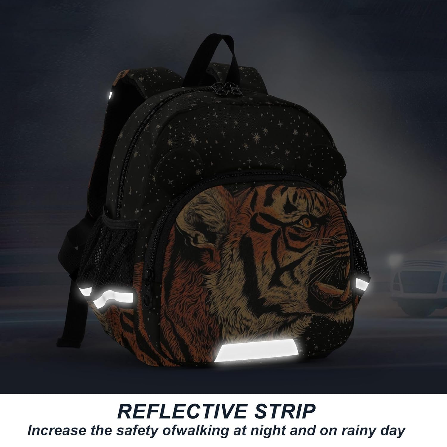 Tiger Starry Night Black Toddler Harness Backpack for Boys Girls 3-6 Years Kids Backpack with Anti Lost Safety Leash Child Leash Backpack for Walking Preschool Travel