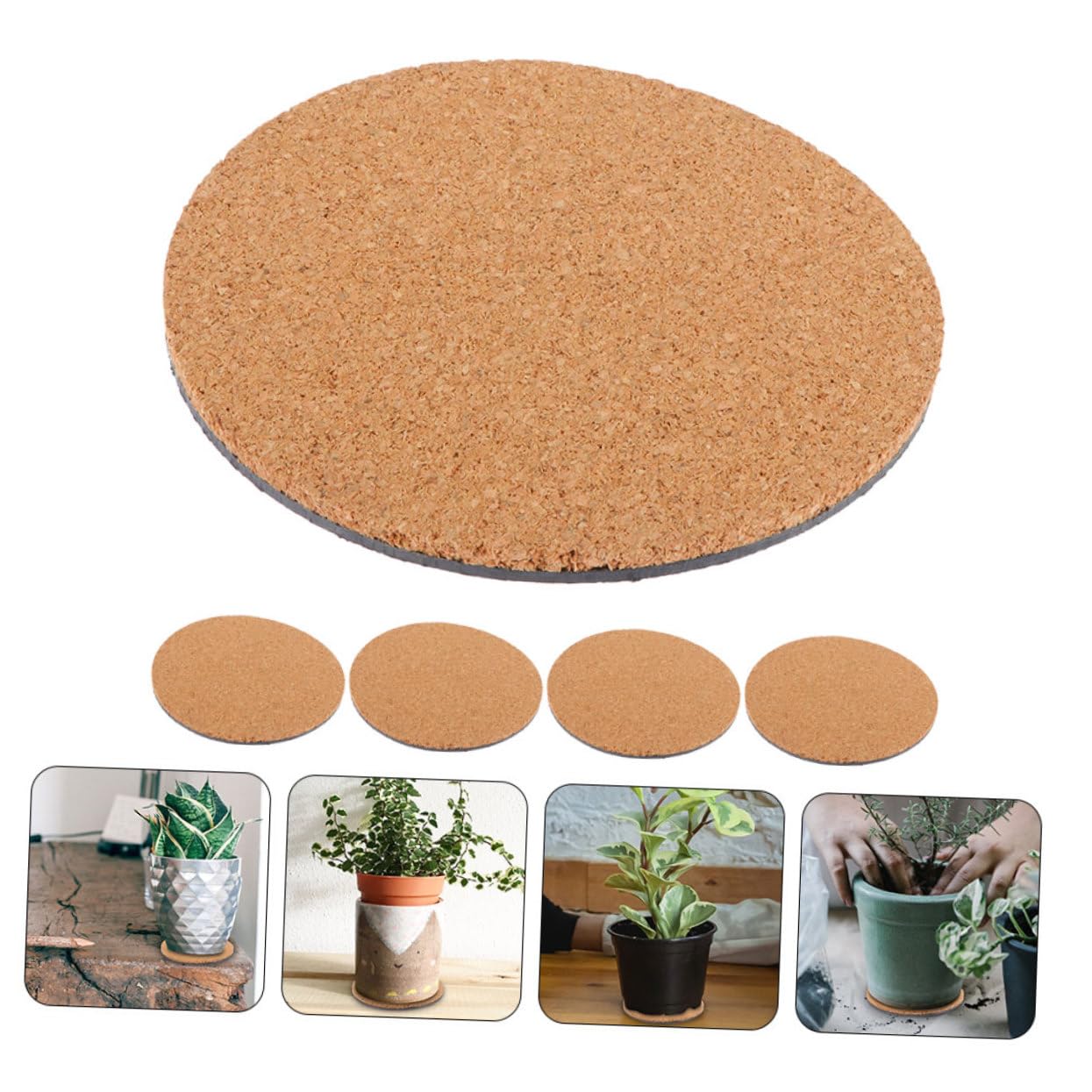 CIYODO Cork Mats for Plants 5pcs Round Coasters Wood Cup Pads Plant Trivets Water-Proof Floor Furniture Protector