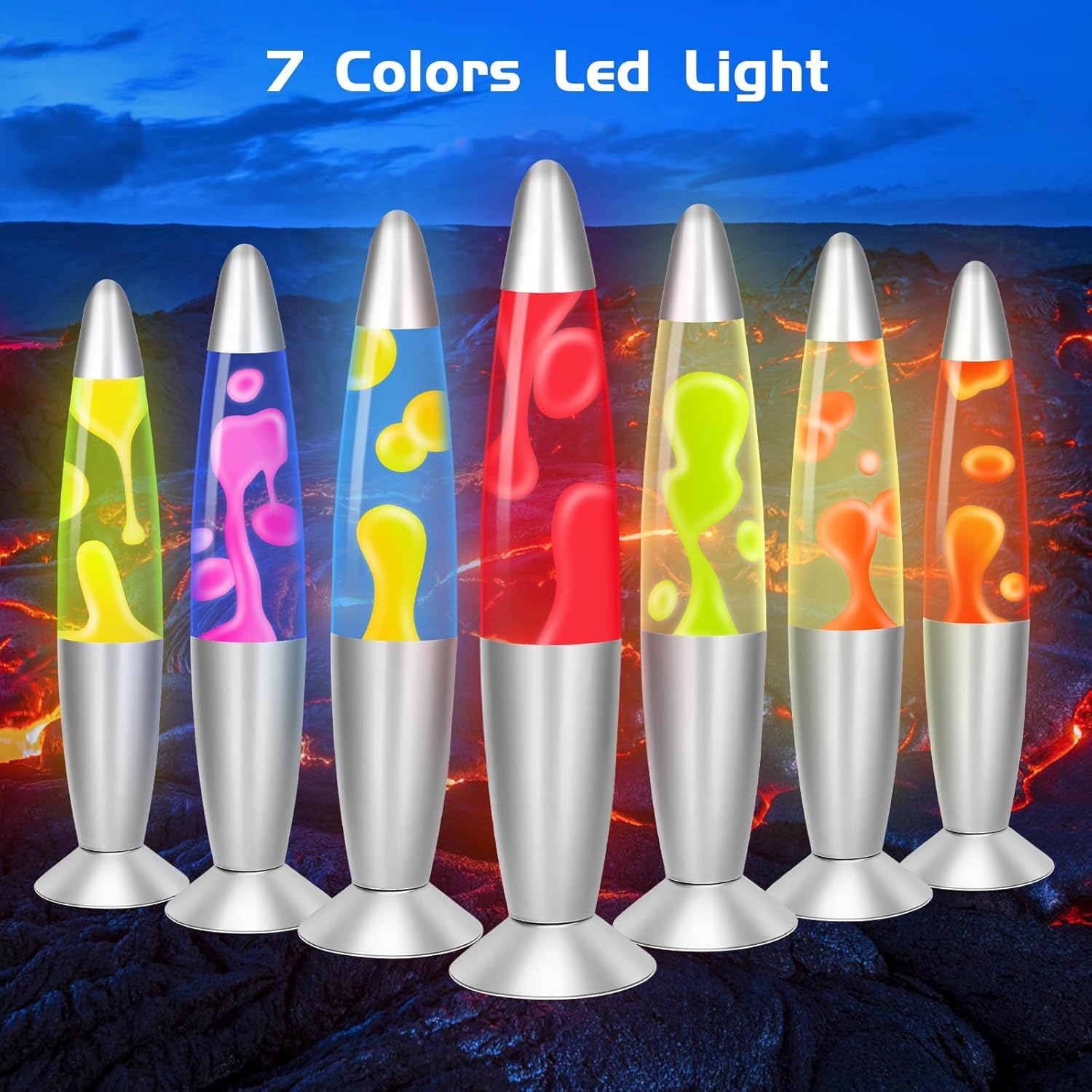CELLUSTOP Wielokolorowa lampa lawowa LED w kształcie rakiety, solidne szkło, aluminium, lampka nocna Led z mechanizmem białego wosku, światło LED, 7 alternatywnych kolorów