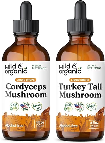 Wild & Organic Cordyceps Tintura de 4 onzas líquidas y tintura de hongo cola de pavo 4 onzas líquidas