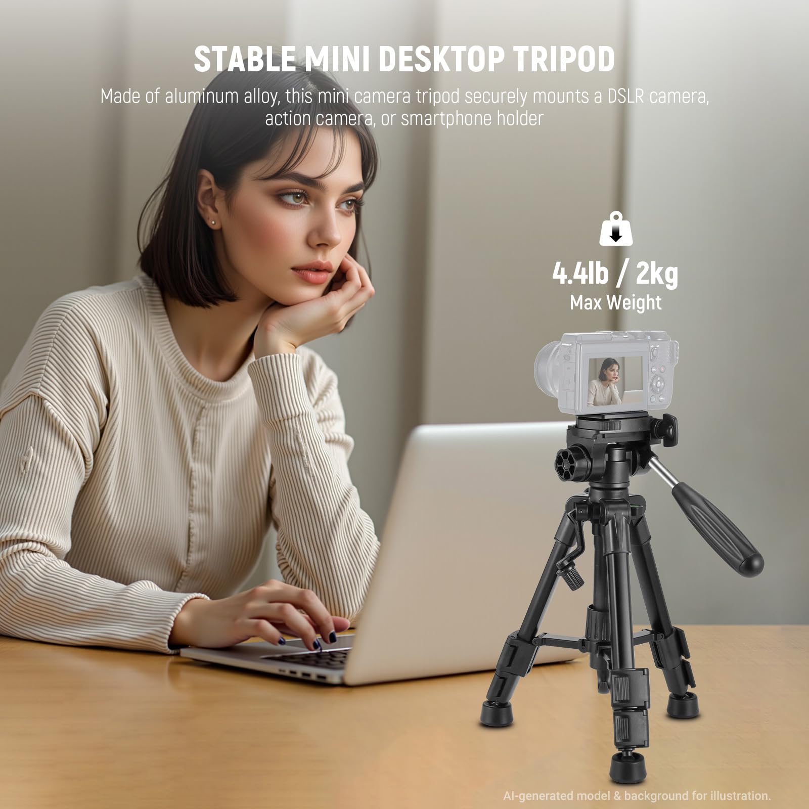 NEEWER BASIC Mini statyw stołowy do aparatu z 3-drożną głowicą i uchwytem, mały kij do selfie kij przenośny metalowy statyw stołowy ze śrubą 1/4" do nagrywania wideo Vlog DSLR, Max 6 kg, TP02