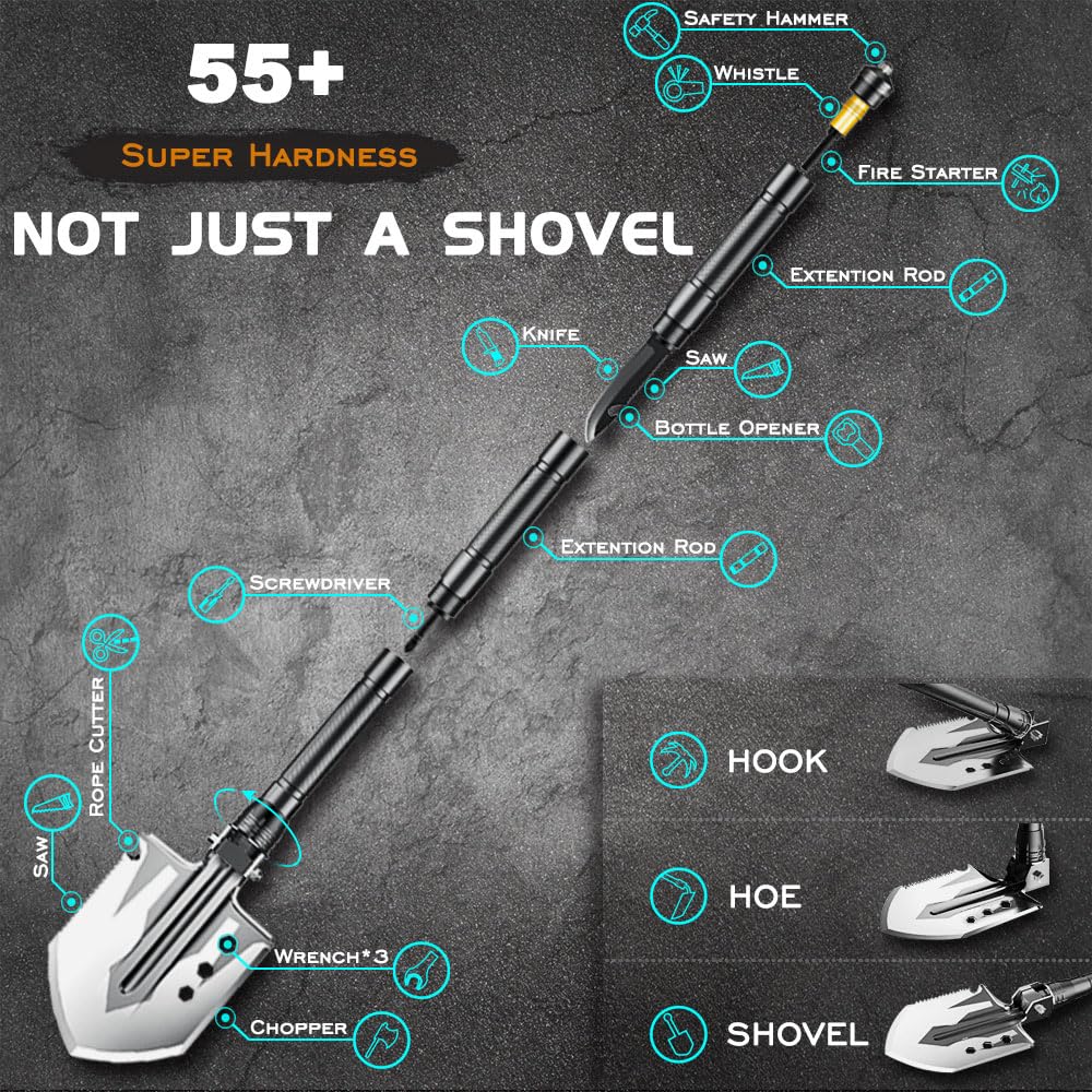 YANTOO Camping and Hiking Shovel, 23-in-1 Folding Detachable Portable Spade Kit, Multifunctional for Camping, Beaching, Hiking, Outdoor, Fishing, Gardening, Car Emergency.
