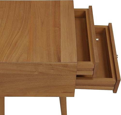 Miniatura 6 de Nathan James - Mesita de noche Harper de madera de roble de mediados de siglo, con 2 cajones, mesa auxiliar pequeña con almacenamiento, marrón,