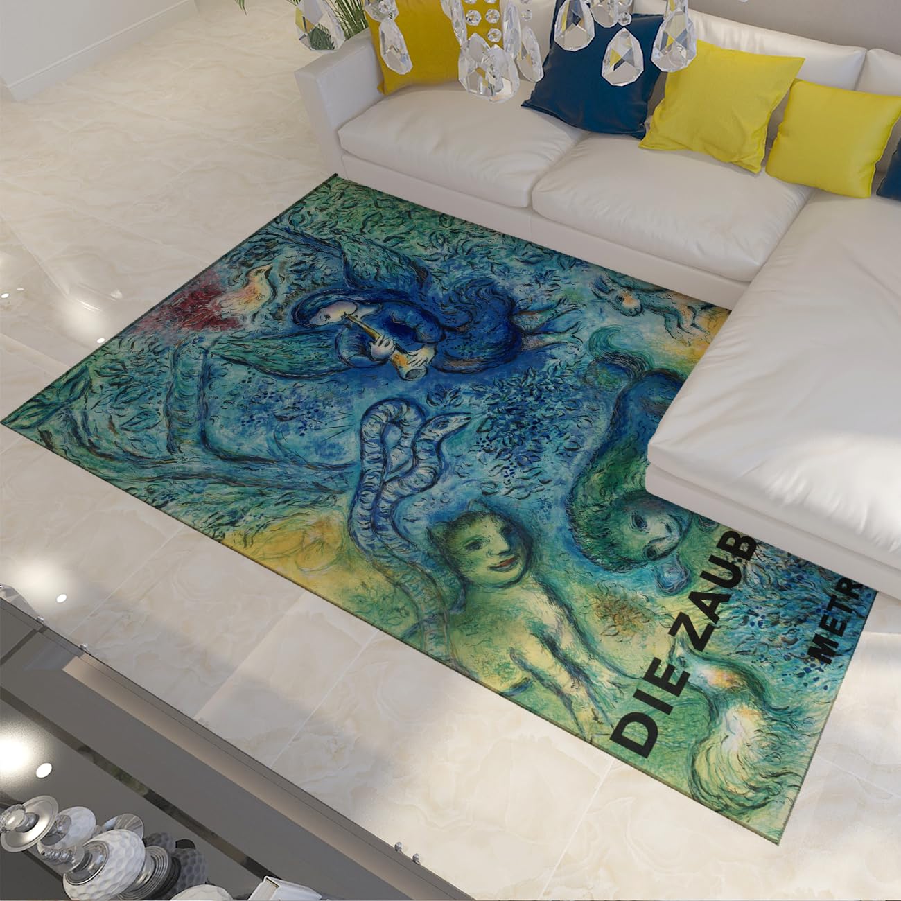Marc Chagall tapis fausse laine qualité premium bleu et jaune