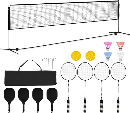 Juego de red de pickleball portátil, red de pickleball de bádminton de 20 pies, juego de red de voleibol todo en uno para niños, red de voleibol