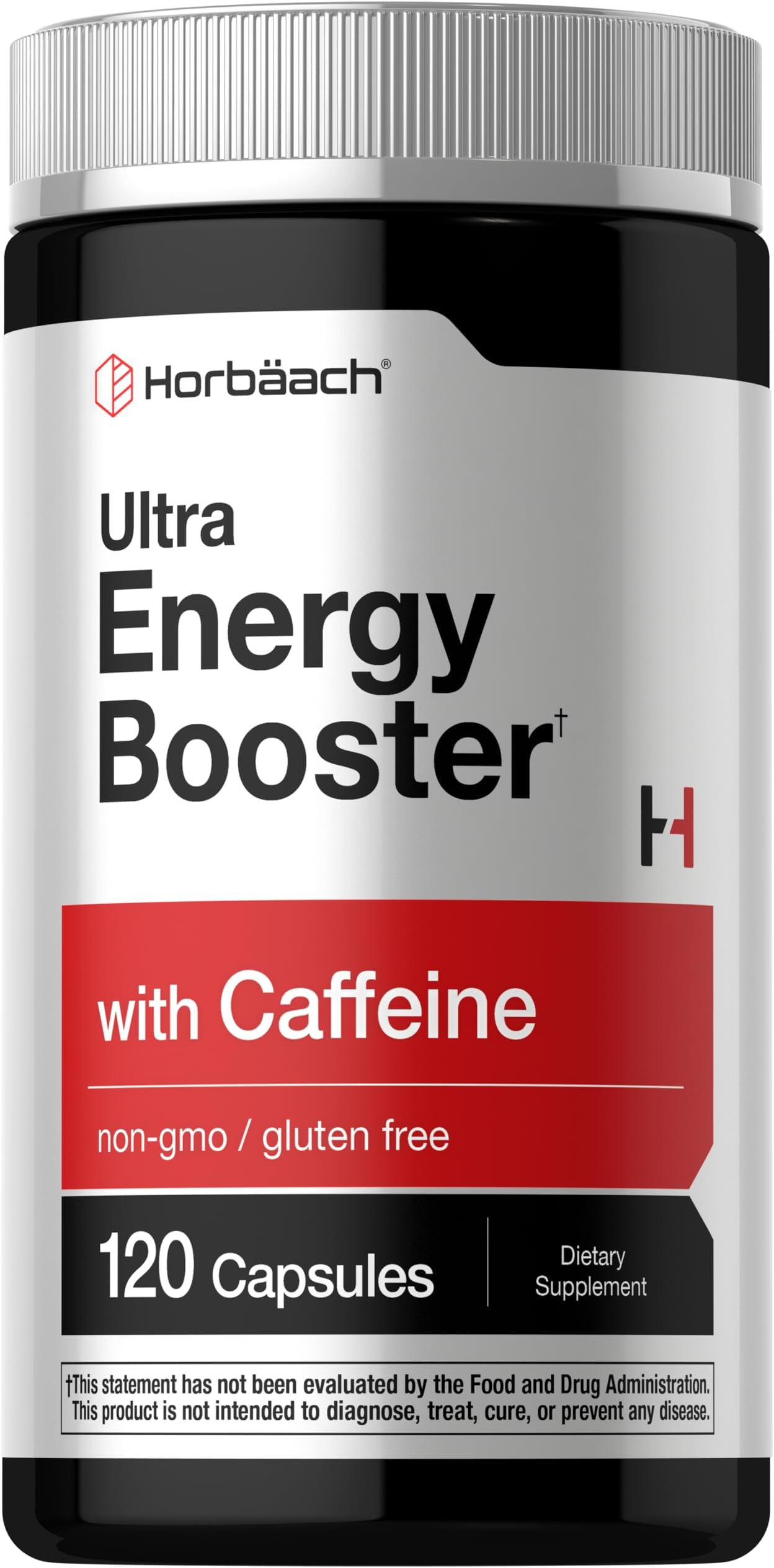 Horbรคach Energy Supplement | 120 Capsules | with Caffeine, Ginseng & Vitamin B12 | Daily Energy Booster Pills | Non-GMO, Gluten Free