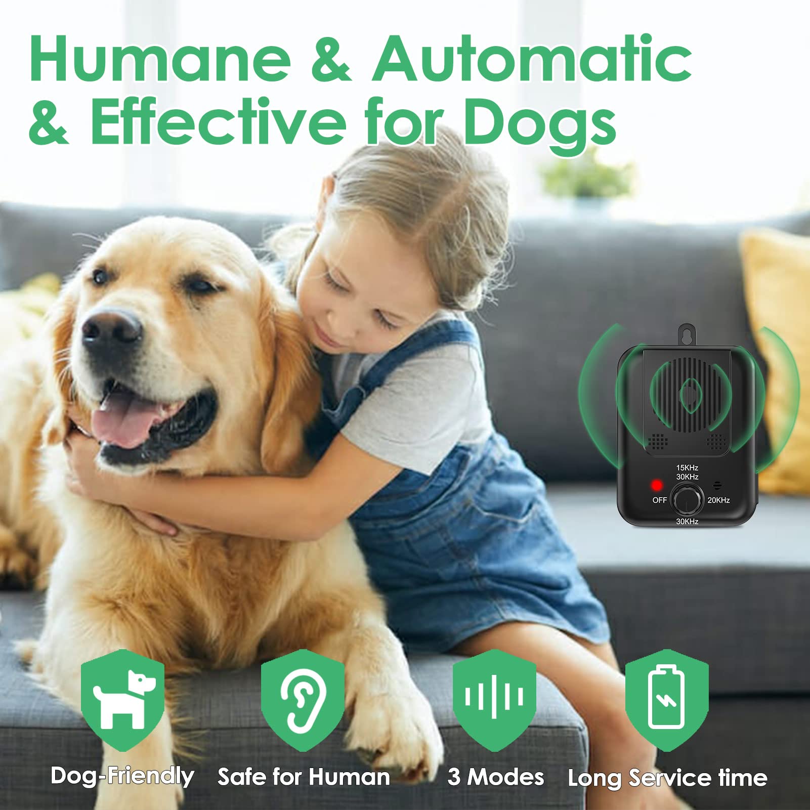 Dispositivo antiladridos inalámbrico GP, dispositivo de control de ladridos de perro con 3 niveles ultrasónicos, herramienta disuasoria de ladridos de perro de hasta 33 pies de alcance