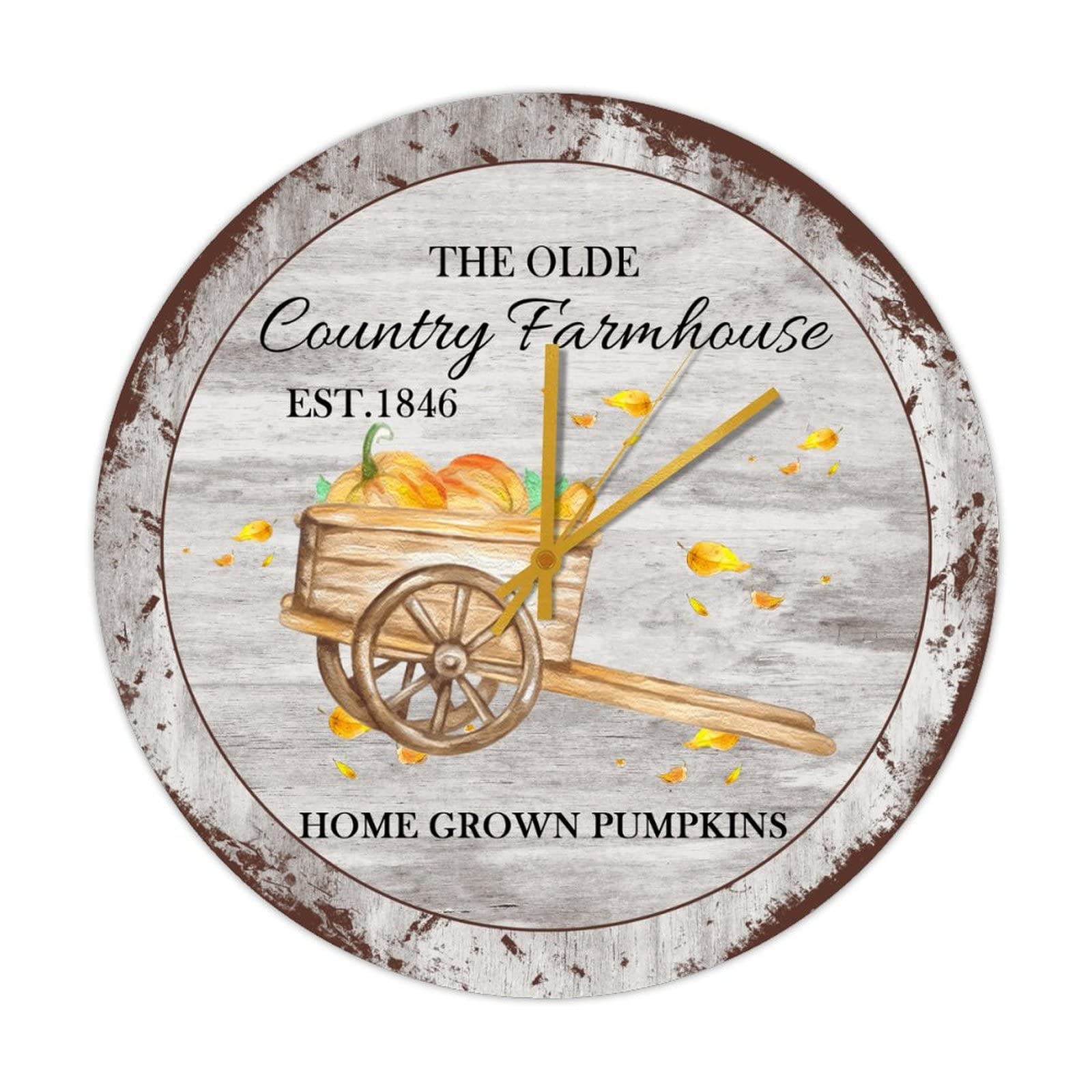 Horloge murale ronde en bois de 38 cm style vintage The Olde Country Farmhouse à quartz