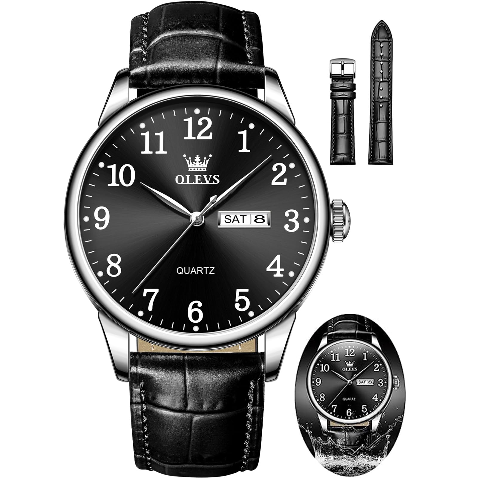 OLEVSWatch Men Mens Watches Watches for Men Leather Band Classic Brown Leather Watch Men, Analog Watch Men, Black Mens Leather Watch, Dress Waterproof Large Face Mens Watch,Relojes para Hombres Watch