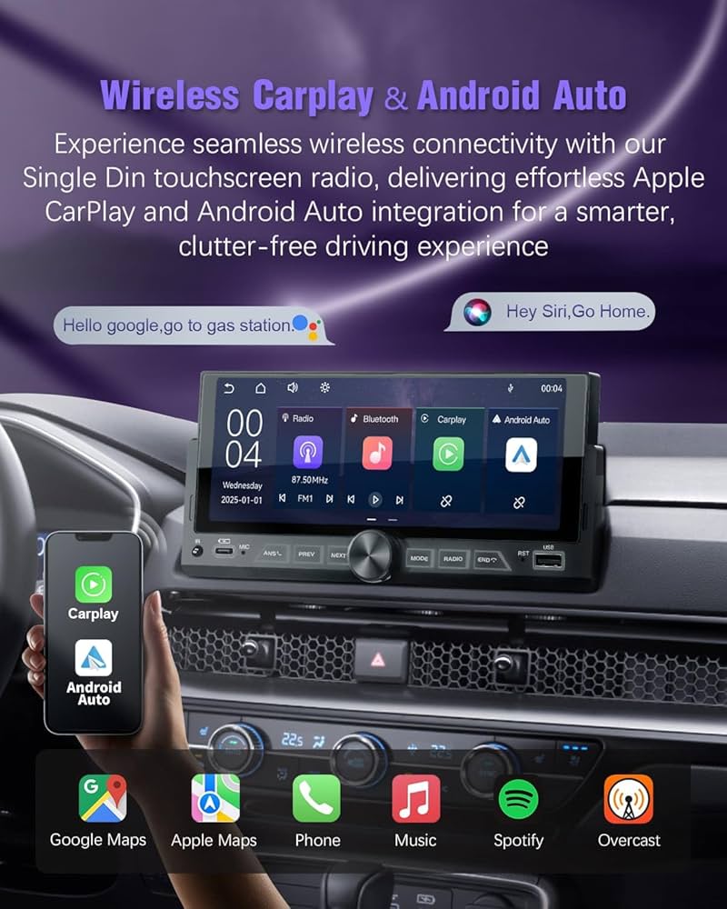 DTM・DAW iPhoneX SOOEMAKA】 Newest Single Din Car Stereo with Wirless Apple