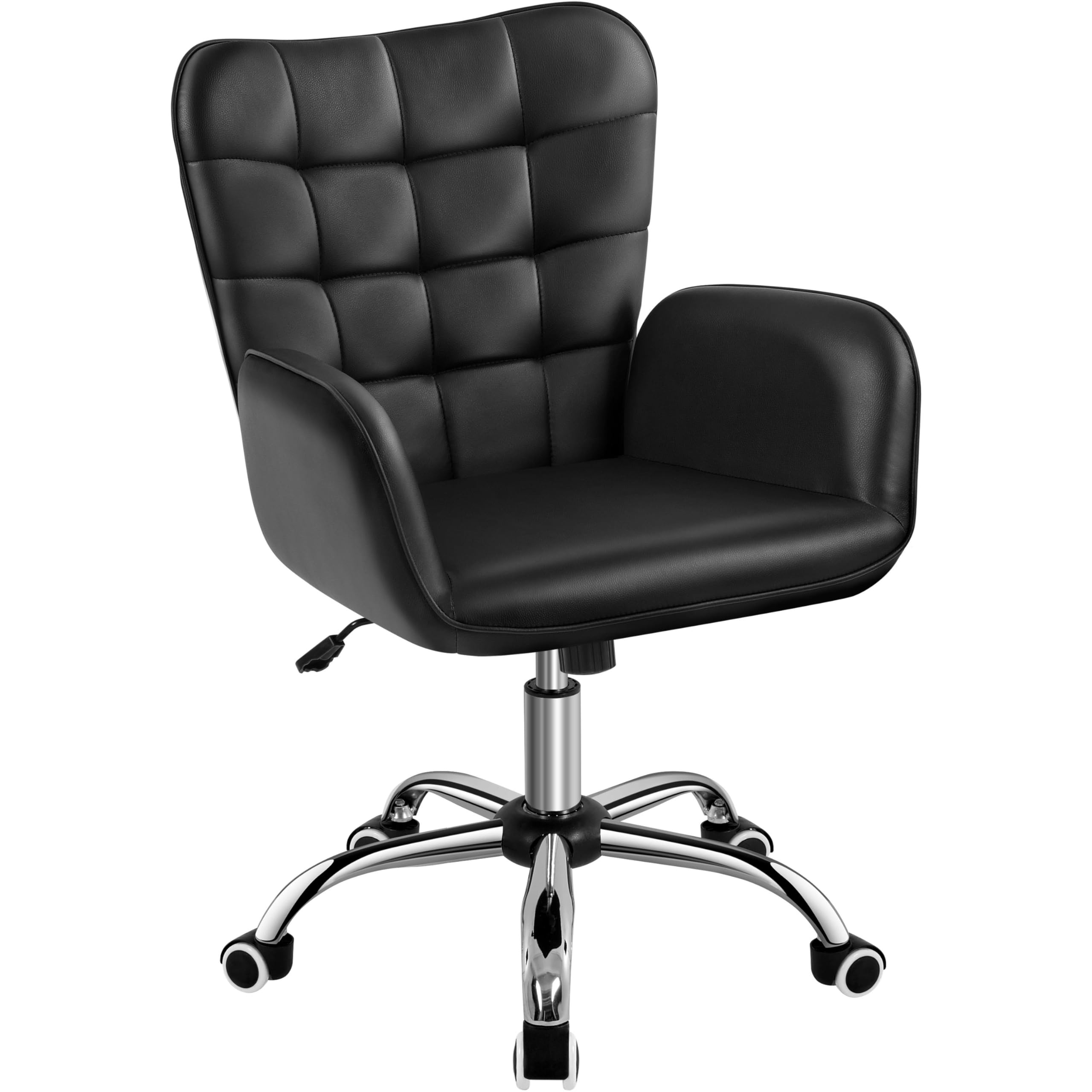 Yaheetech Modern Faux Leather Office Chair Ergonomic Adjustable Computer Chair with Wide Seat Padded Armrests for Study Bedroom