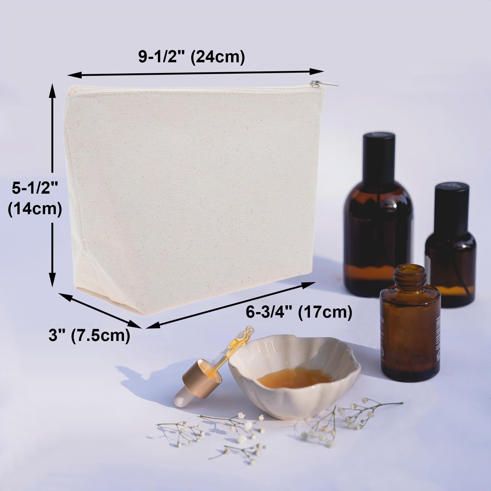 Aspire 6-Confezione Borse Cosmetiche da Viaggio fai da in Tela, Pochette tela 24 x 14 x 7,5 cm - Naturale