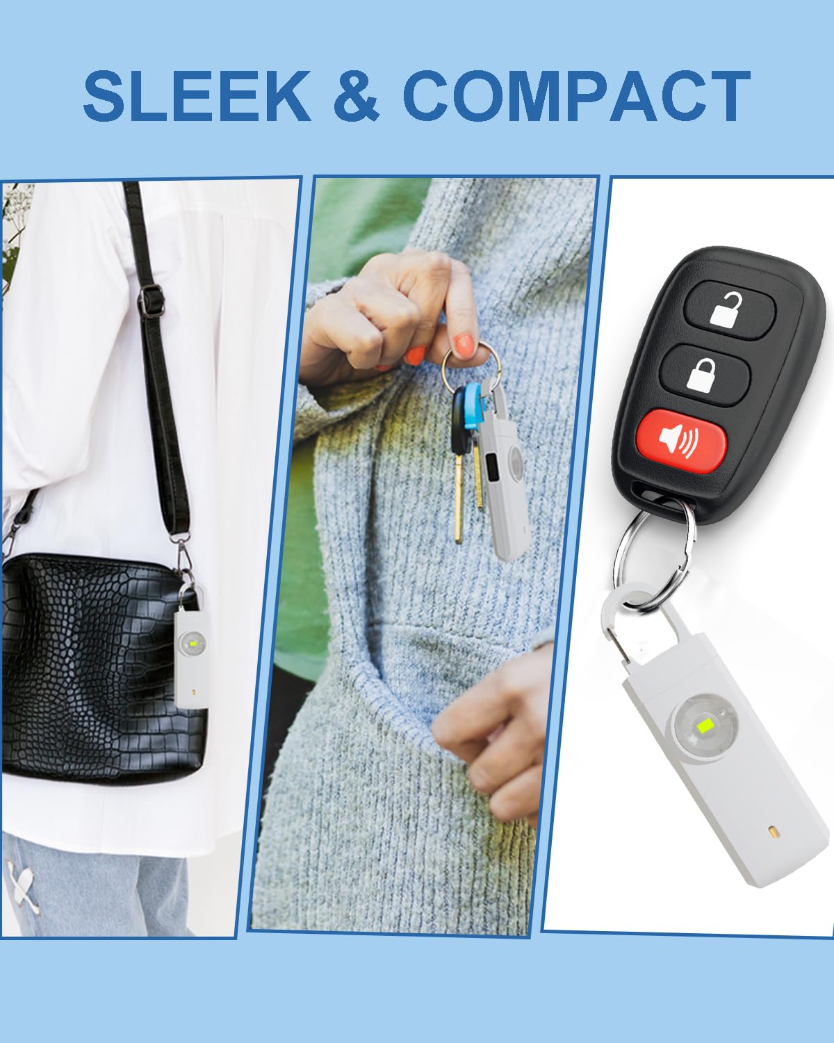 Alarma de seguridad personal recargable para mujeres, sonido de sirena fuerte, luz LED SOS estroboscópica, carga USB, alarma personal, llavero de autodefensa para esposa, hija, estudiante,