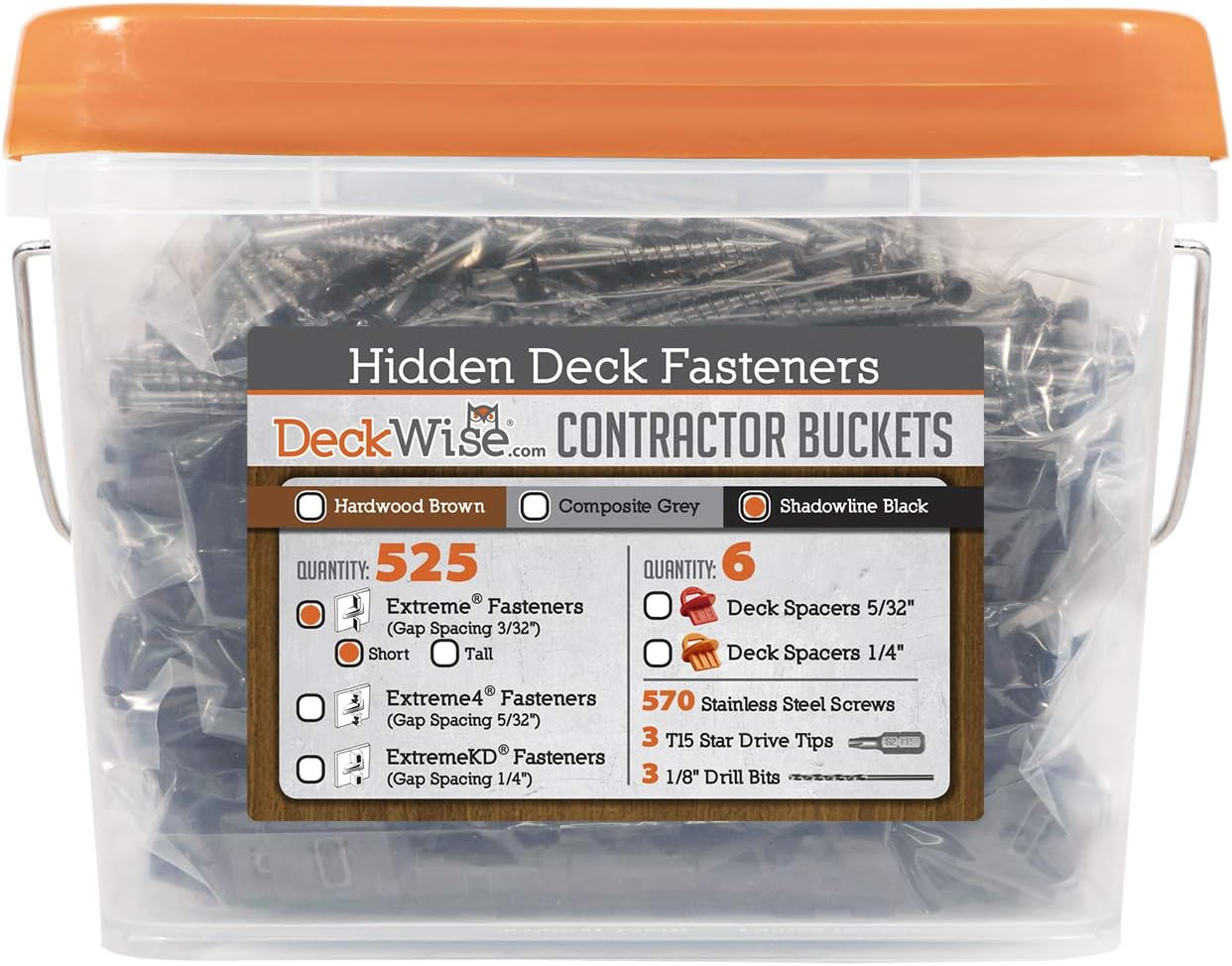 DeckWise (Black) Ipe Clip Extreme Hidden Deck Fasteners, 3/32" Spacing, Includes Stainless Steel Black #8x2 Trim-Head Screws for 300 Sq. Ft. of AD Hardwood or Thermal Wood Decks (525 Bucket)
