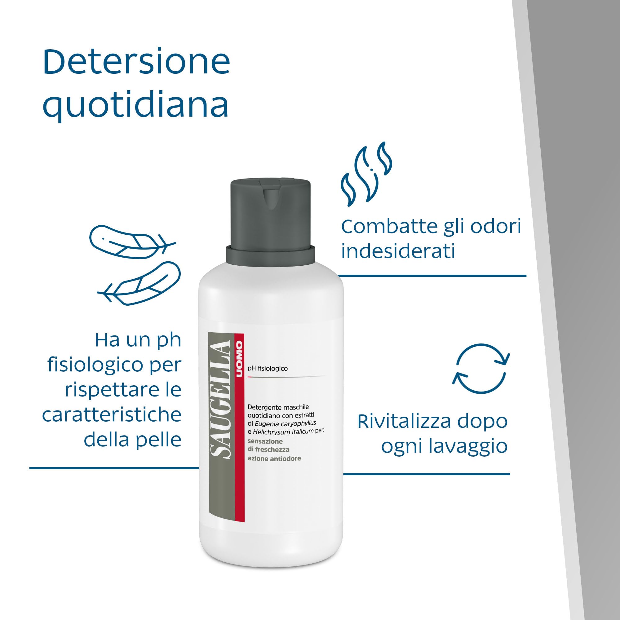 Saugella Uomo, Detergente Intimo e Corpo Rivitalizzante, Antiodore, Con Estratti di Elicriso e Chiodi di Garofano per un Uso Quotidiano nel Rispetto del pH Fisiologico, 500 ml
