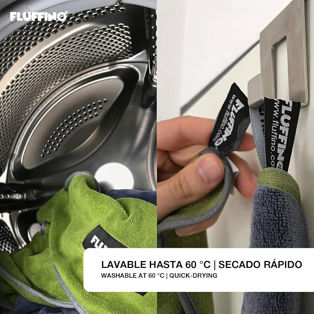 Foto 4 de 5 de FLUFFINO® Toalla para perros - absorbente, suave y lavable (paquete de 2, 90x50 cm, gris y verde, lavable…