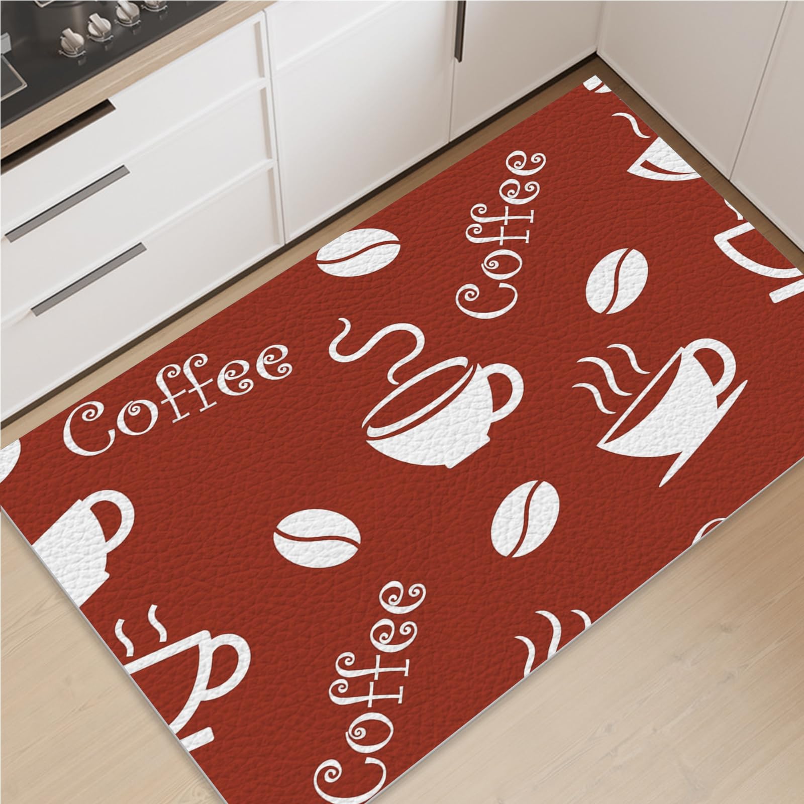 Kitchen Mats for Floor PU Waterproof Leather Cushioned Rugs, 5x7, Comfort Standing Desk Waterproof Mats for Office Home Laundry Room with 4 Pcs Carpet Gripper