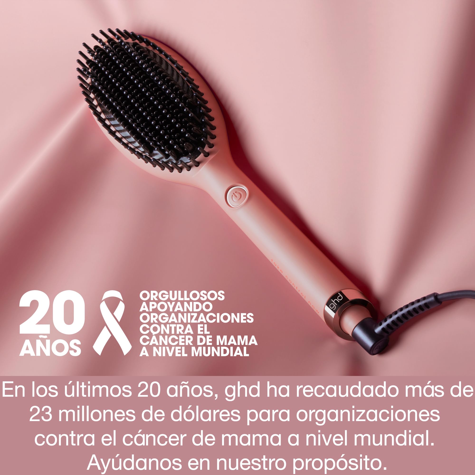 ghd glide take control now - Cepillo de pelo térmico para un acabado liso natural sin esfuerzo, suaviza y elimina el encrespamiento, temperatura óptima de peinado 185ºC, edición limitada 2023, rosa