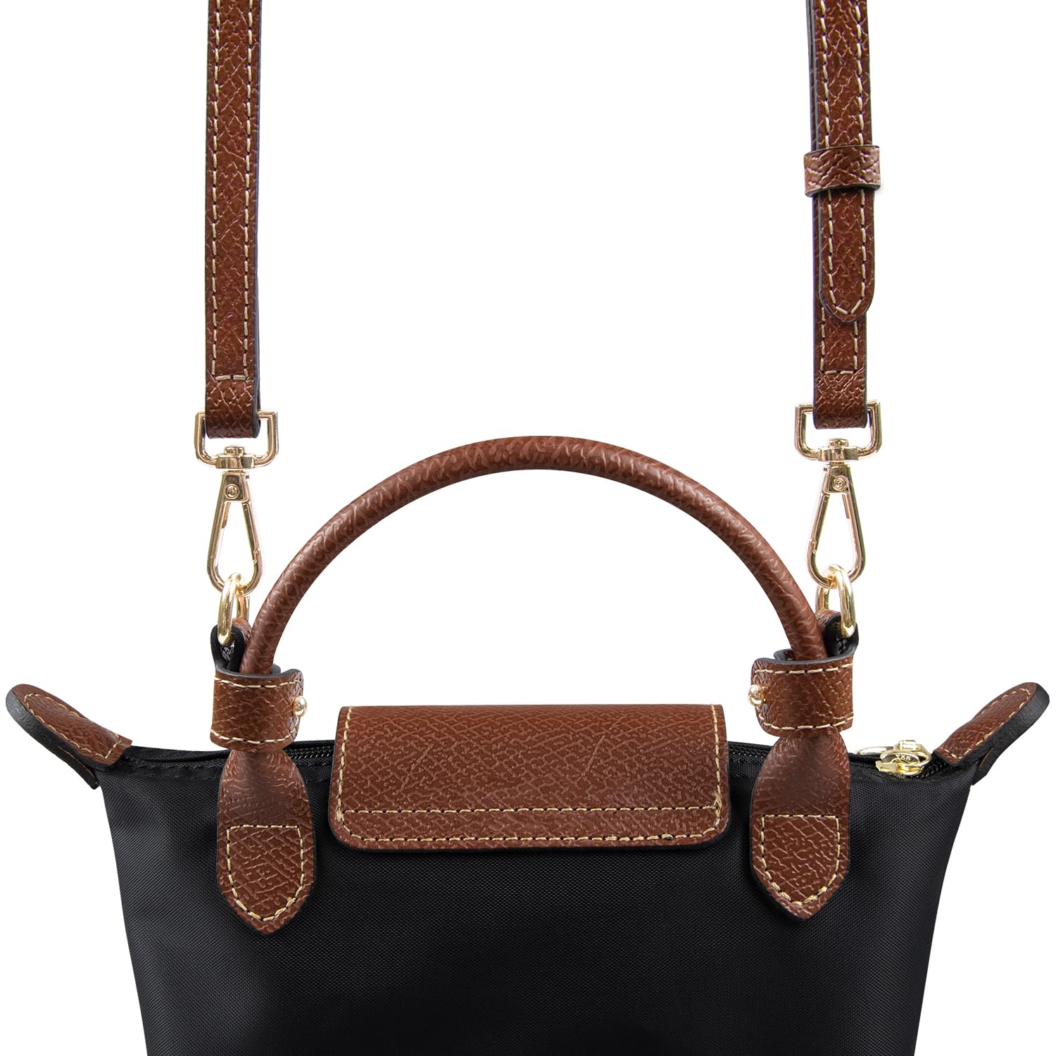 SOPROM Pasek Na Ramię do Longchamp Mini Bag, Strap do Long Champ Le Pliage(szerokość 11 mm, kolor: brązowy-złoty)