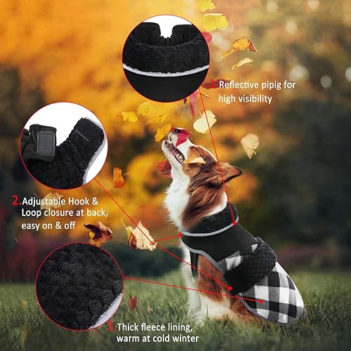 Miniatura 4 de Abrigo para perro Kuoser de invierno, de estilo británico a cuadros, con forro polar, prenda cálida para Navidad, chaqueta para perro para el frío,