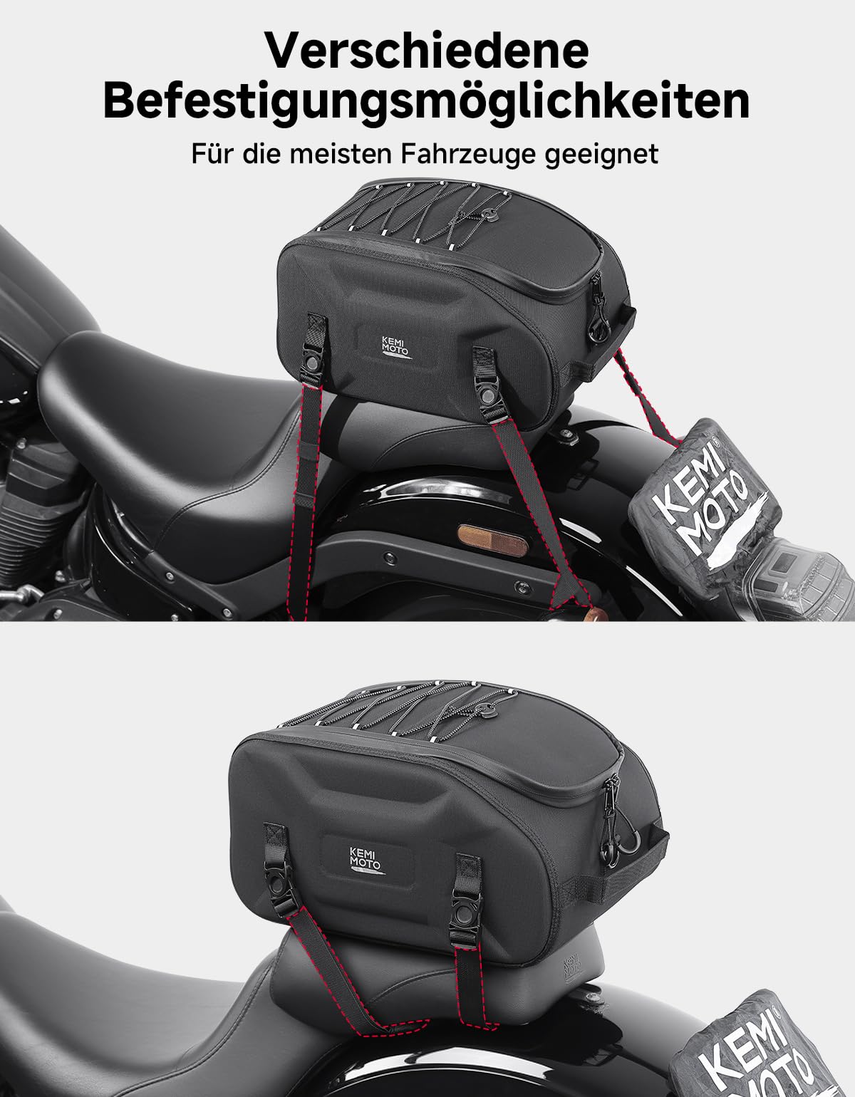 KEMIMOTO 13L Motorrad Hecktasche Wasserdicht, Multifunktional Motorradtasche, 3-in-1 Gepäckträgertasche mit Regenhülle, Eva Hecktasche Hinterradtasche für Radfahren