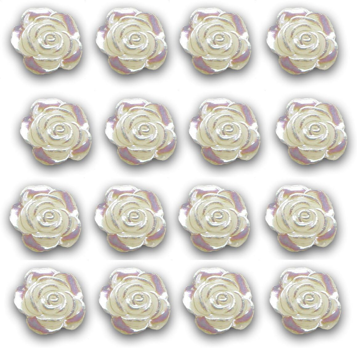 50pcs Round Ivory Cream Flat Back Pearl Flower Rose 12mm AB Irridescent Embellishments Weddings Crafts - Image 2