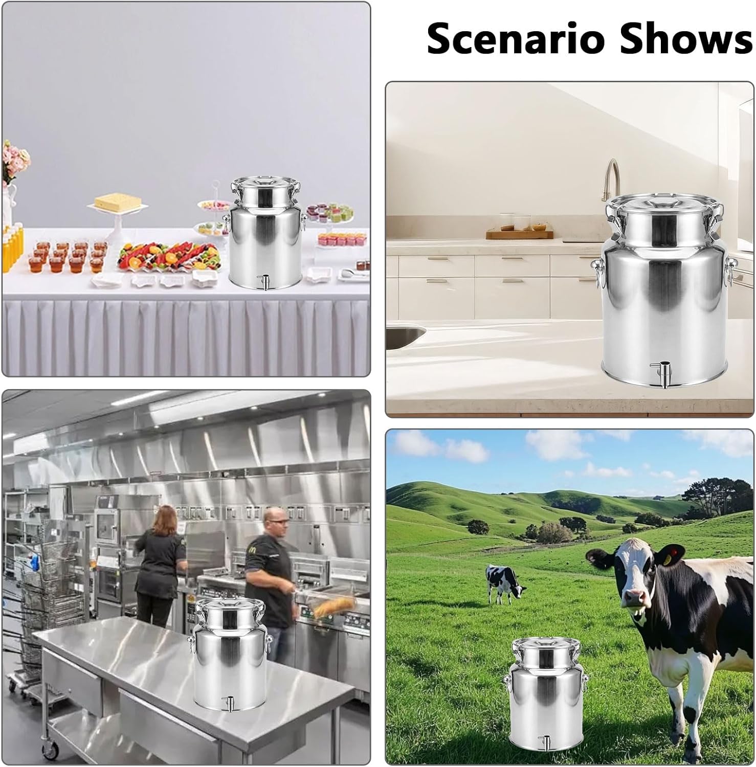 AIZYR Stainless Steel Milk Jug, Seal Milk Bucket Milk Can with Spigot and Sealed Lid Transport Barrel Food Container for Restaurant Kitchen Farm,5L 17x24CM