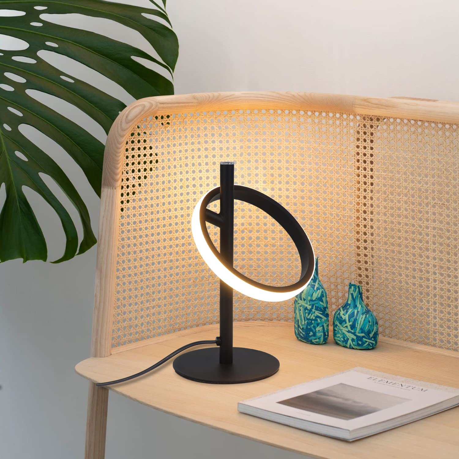 CBJKTX 2Er Tischlampe LED Tischleuchte Touch Dimmbar - Nachttischlampe | Schwarz Nachttischleuchte Drehbaren Ringe 6W 3000K Warmweiß für Schlafzimmer Bett Wohnzimmer Kinderzimmer Bar Restaurant