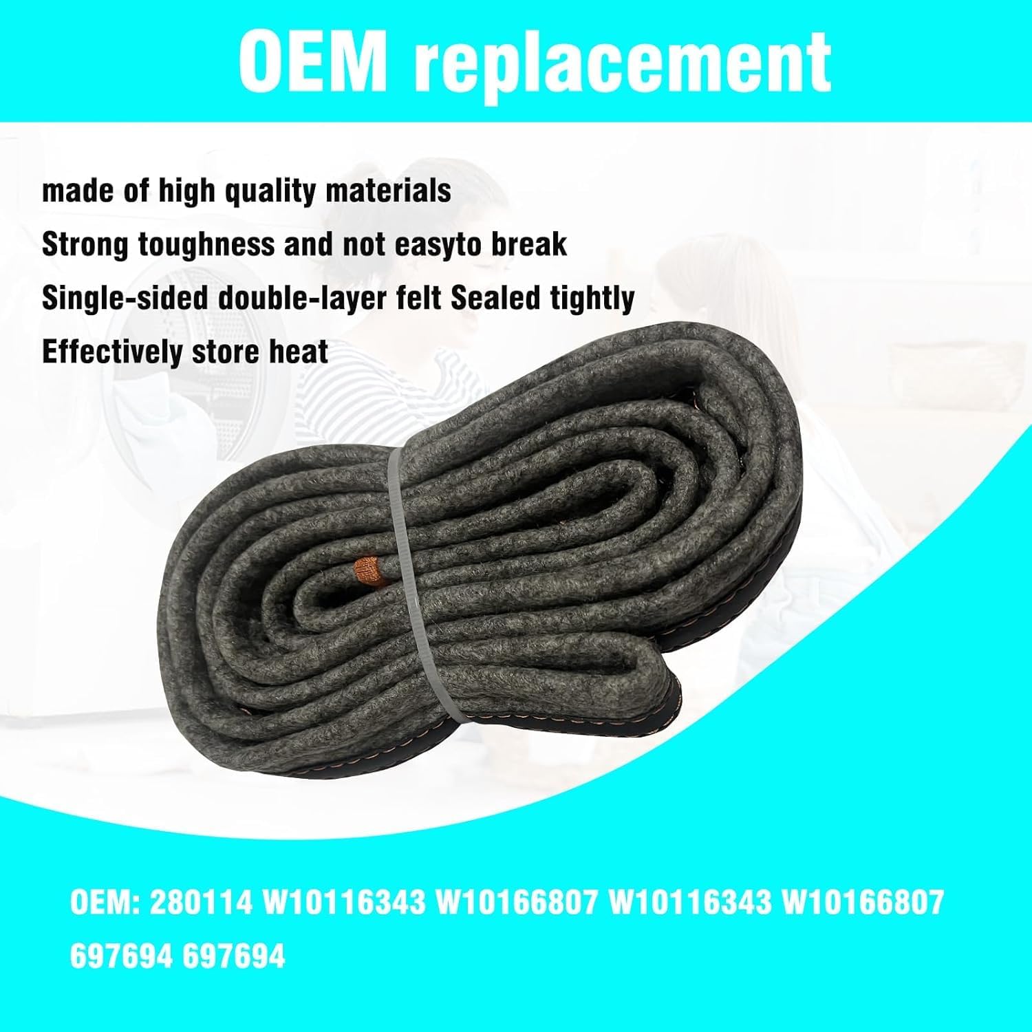 Upgrade 280114 W10116343 W10166807 Dryer Felt Drum Seal Kit Replacement 697694 W10521118 3403265 For Whirlpool Kenmore Maytag KitchenAid Amana Crosley Dryer Parts