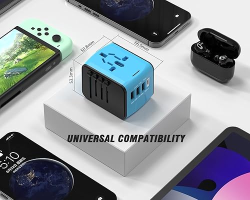Miniatura 4 de Adaptador de enchufe de viaje universal internacional, adaptador de enchufe de viaje europeo 5 en 1 con 2.4A 3xUSB-A 3.0A 1xUSB C cargador de pared