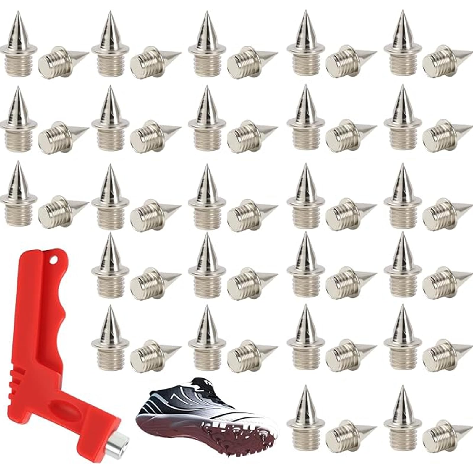 50 Pcs 6mm Track Spikes,Stainless Steel Pyramid Track Spike with Red Spike Wrench,Anti-Rust Running Shoe Spikes,for Sprint Cross Country Training Athletics & Tracks and Field (Silver)