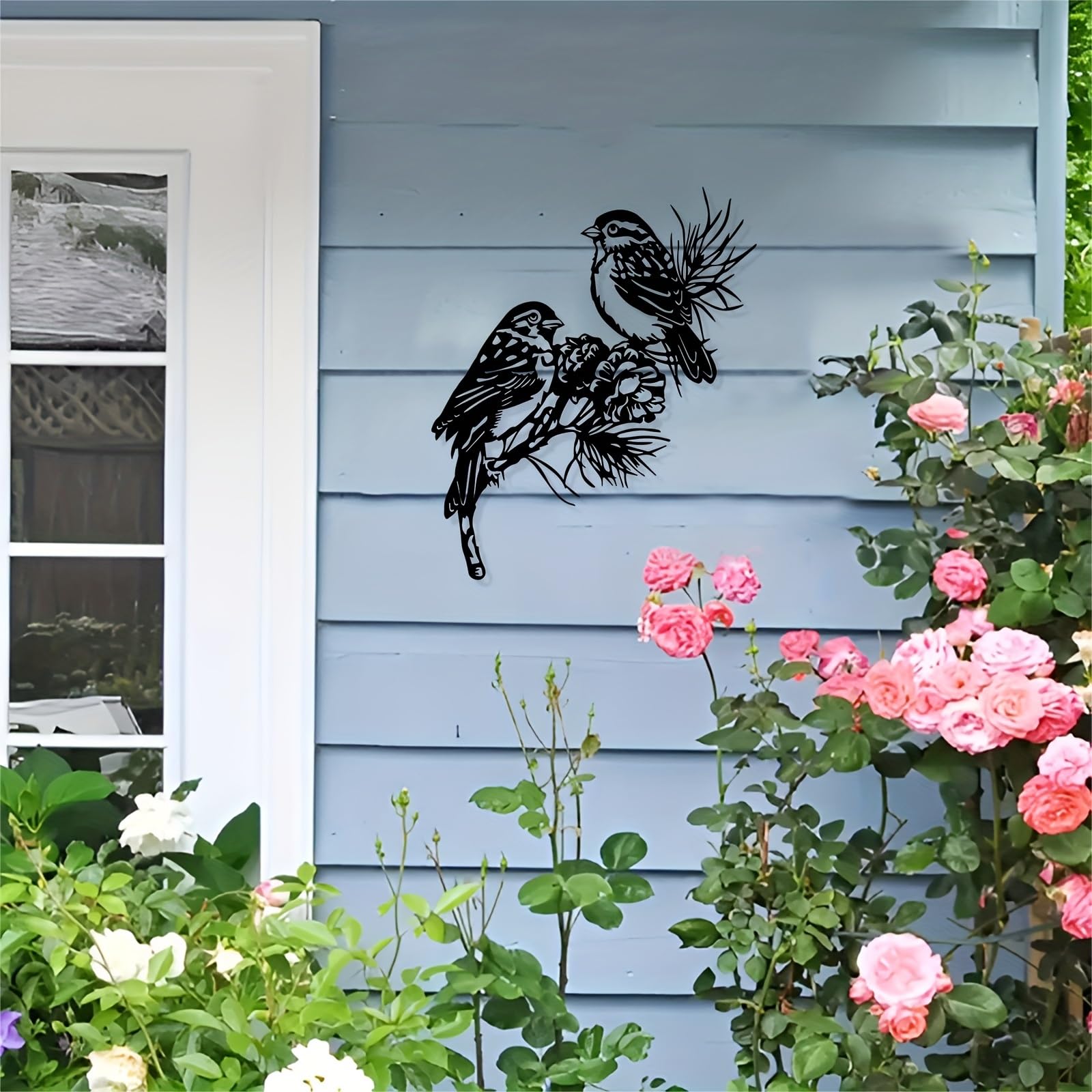 Decoración de pared abstracta contemporánea de metal con colibrí y flor de loto - Mural de estatua de hierro negro para interiores/exteriores, hogar, oficina, amantes de la naturaleza (30 cm/11,8