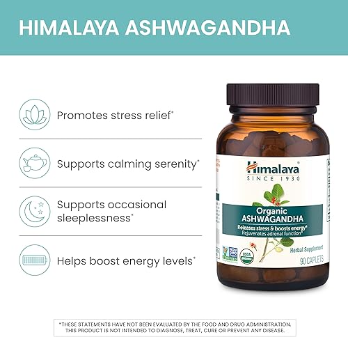 Miniatura 16 de Suplemento Himalaya Ashwagandha orgánicos para alivio del estrés y Energy Boost, 60 caplets, suministro para 2 meses