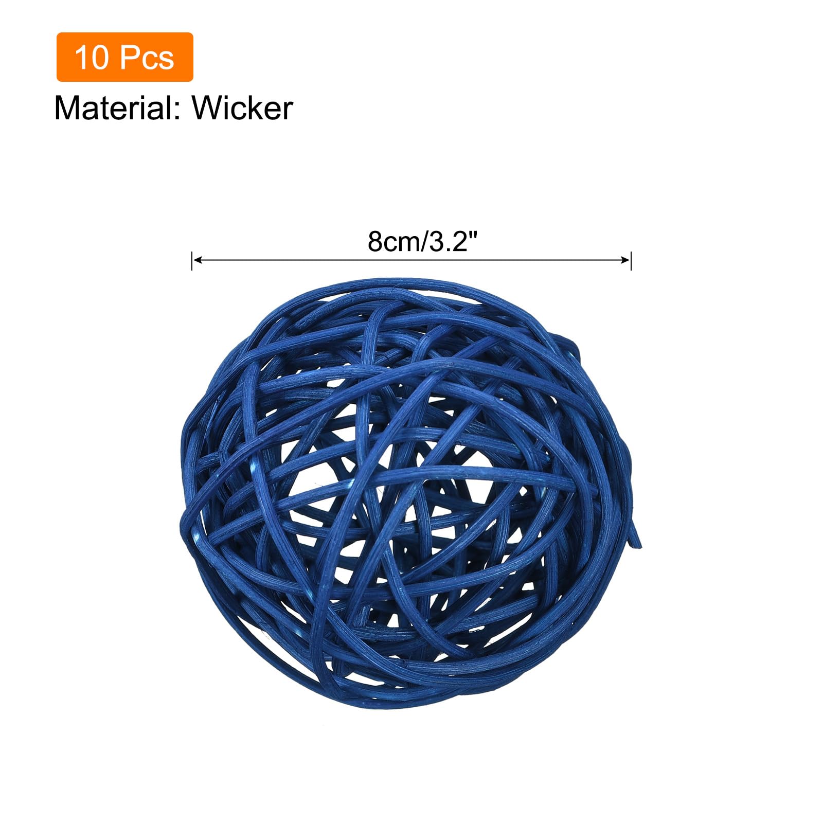 MECCANIXITY 10 Pcs Wicker Rattan Balls 3.2 Inch Rattan Decorative Balls Vase Fillers for Wedding Party Centerpiece Bowls Home Decoration Lake Blue