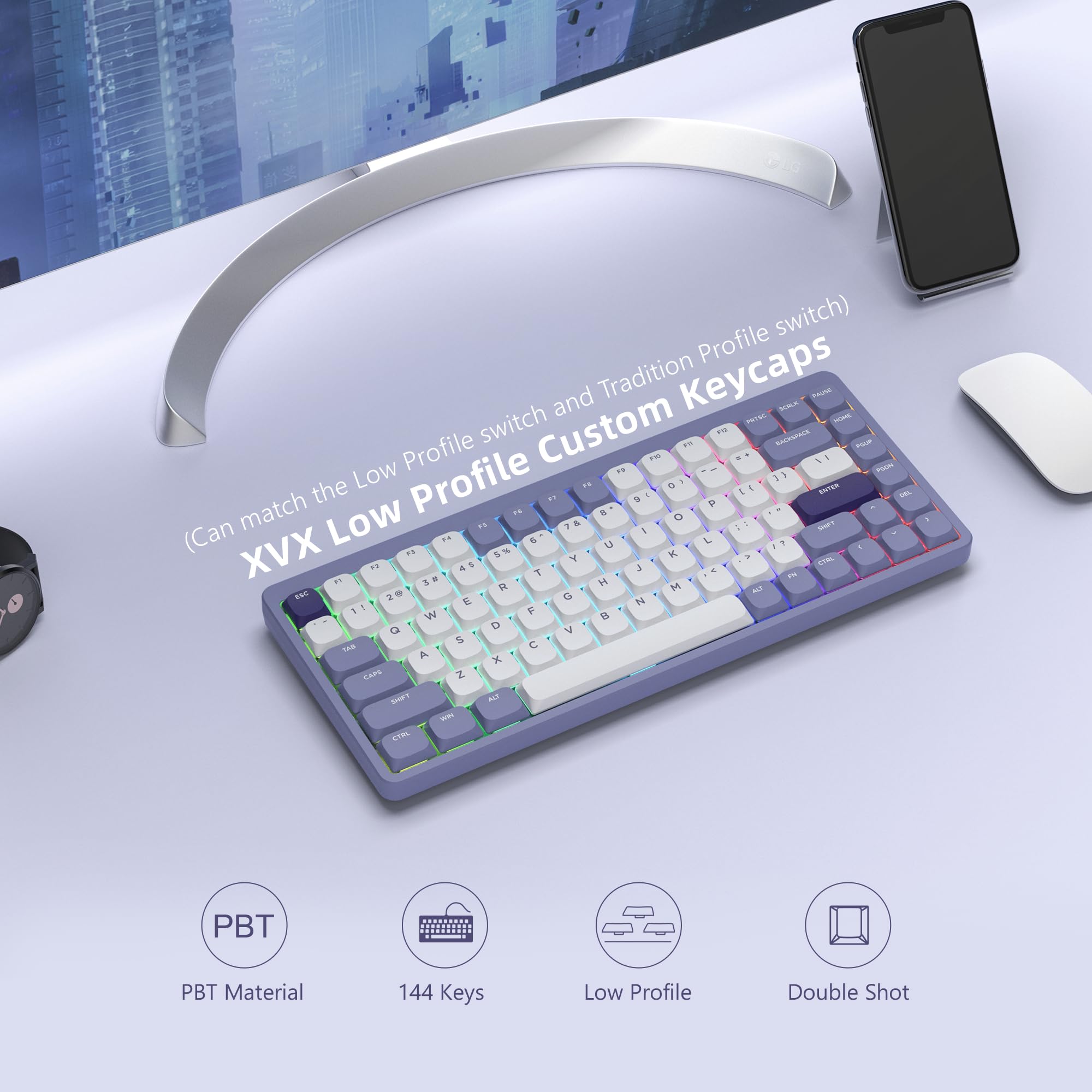 Amazon | XVX Purple Breeze ロープロファイル PBT キーキャップ 144