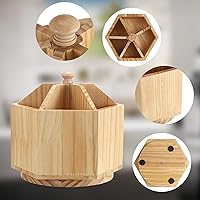 Vista 3 de Sumnacon Organizador de utensilios de madera, organizador giratorio de 360° para cocina, soporte de cubiertos resistente con divisor extraíble