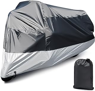 Motorcycle Cover Waterproof Outdoor - PSLER Universal Rainproof Snowproof Motorcycle Dust Cover with Lock-Holes and Storage Bag for Heavy Duty Motorbike, Moped, Dirt Bike, 96 x 49 x 41 Inch, XXL