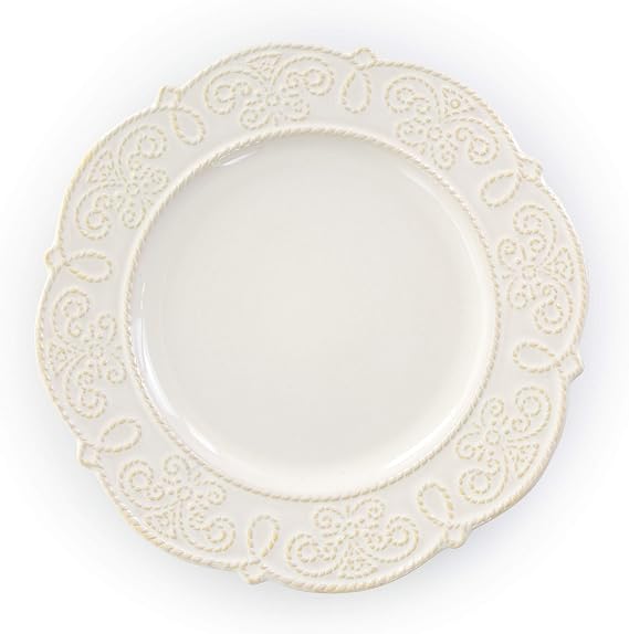 Elama Round Decorated Stoneware Scallop Embossed Dinnerware Dish Set, 16 Piece, Luna