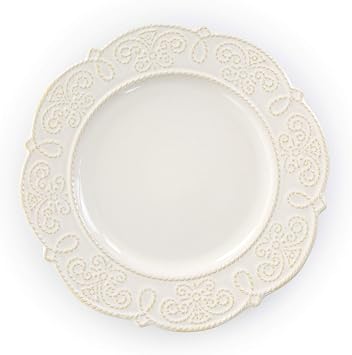 Elama Round Decorated Stoneware Scallop Embossed Dinnerware Dish Set, 16 Piece, Luna