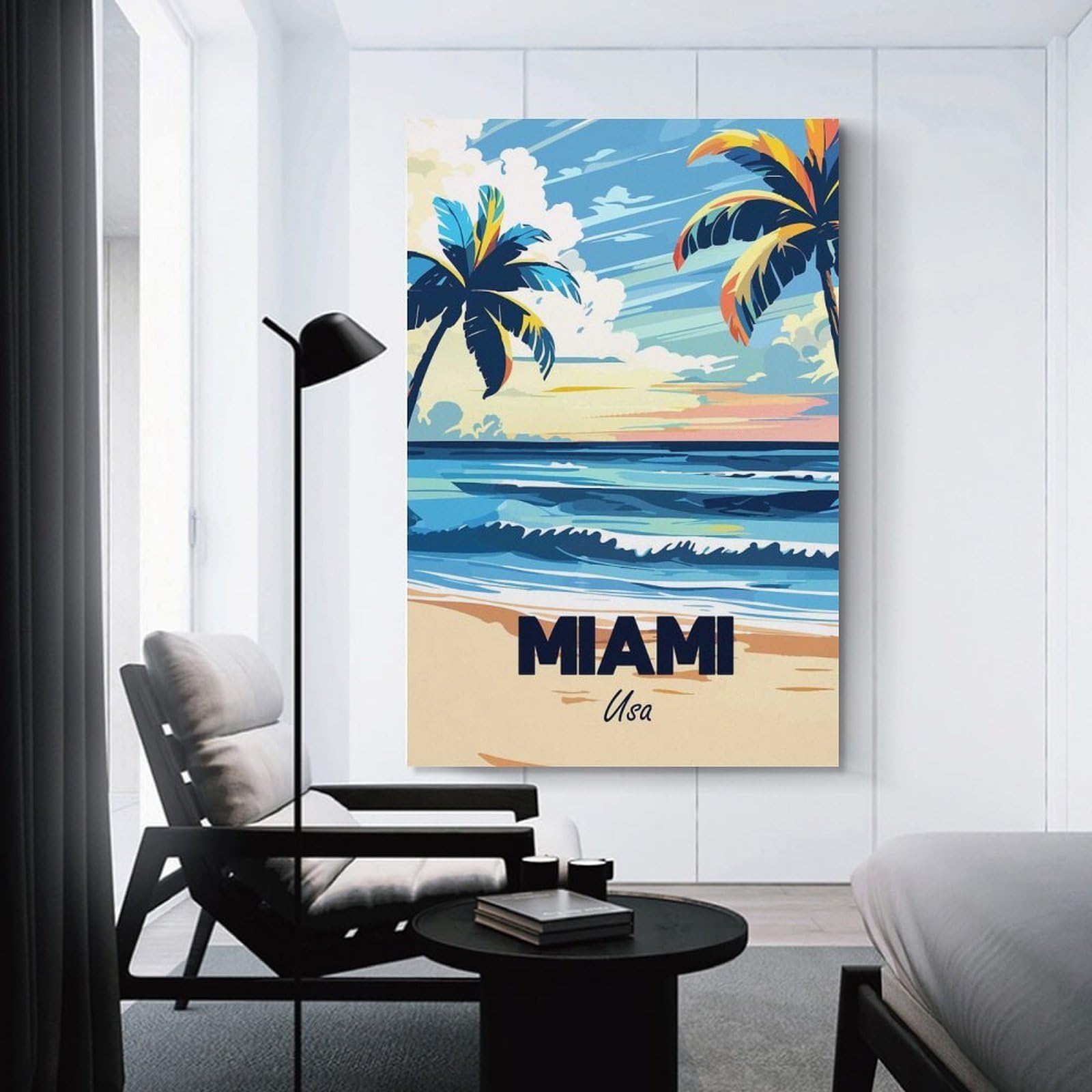 Junmoney Canvas Wall Decor Miami Beach Travel, 24x36inch(60x90cm), for Gallery Wall Decor And Room Displays, An Easy Match for Collected Prints