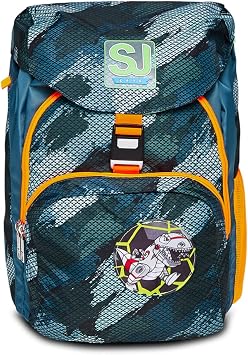 SJ School Bag Padded & Flexible with Water Bottle Compartment Side Pockets Chest and Waist Belt Sustainable Fabric Backpack for Primary School and Leisure Girls and Boys Microlight Green Shadows