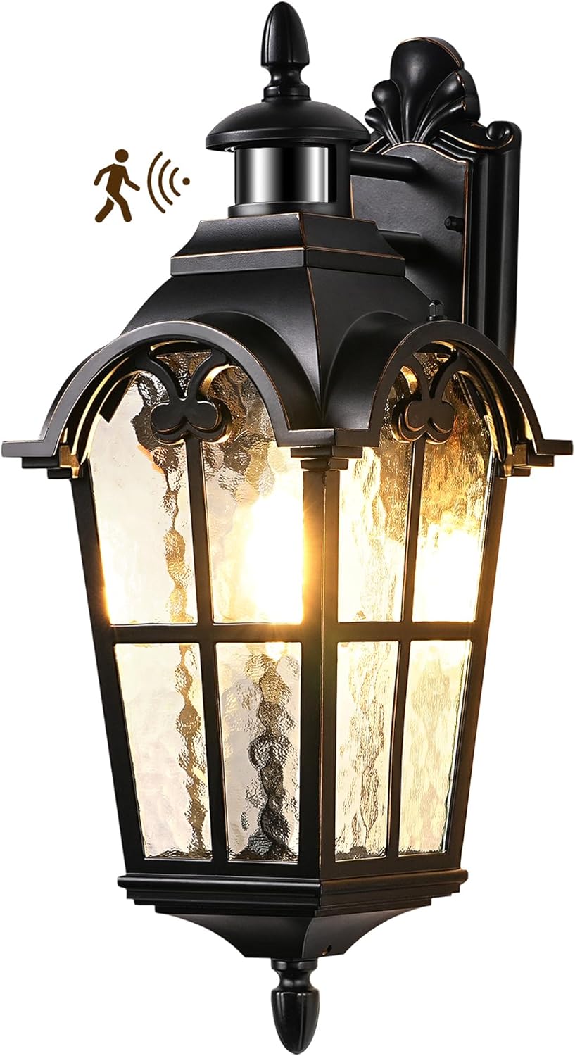 20.2" Black Aluminum Outdoor Lantern Sconce with Frosted Glass
