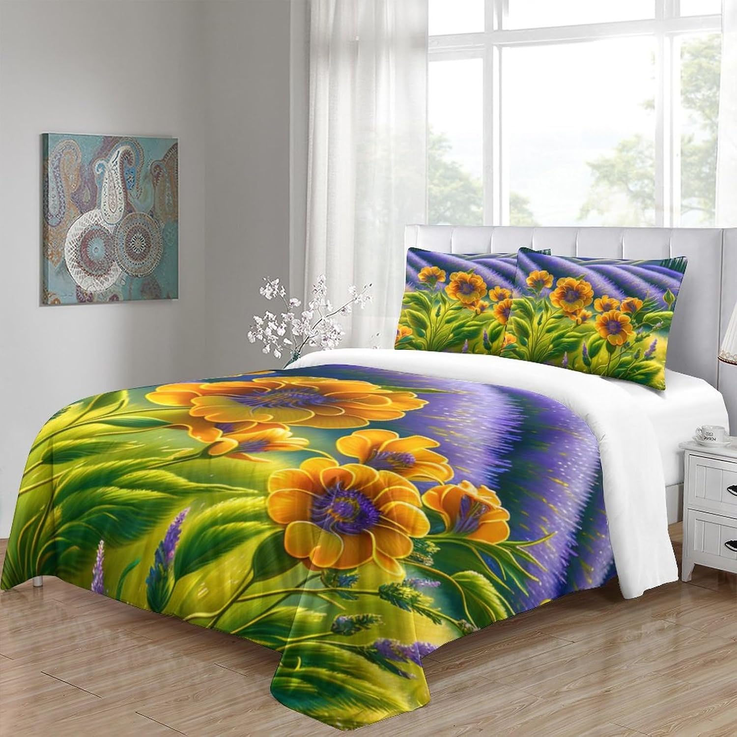 Colored Flowers Children's Quilt Cover Set - Double-Sided Bedding Set with Cute Cartoon Print - Soft and Comfortable Bed Linens for Boys and Girls