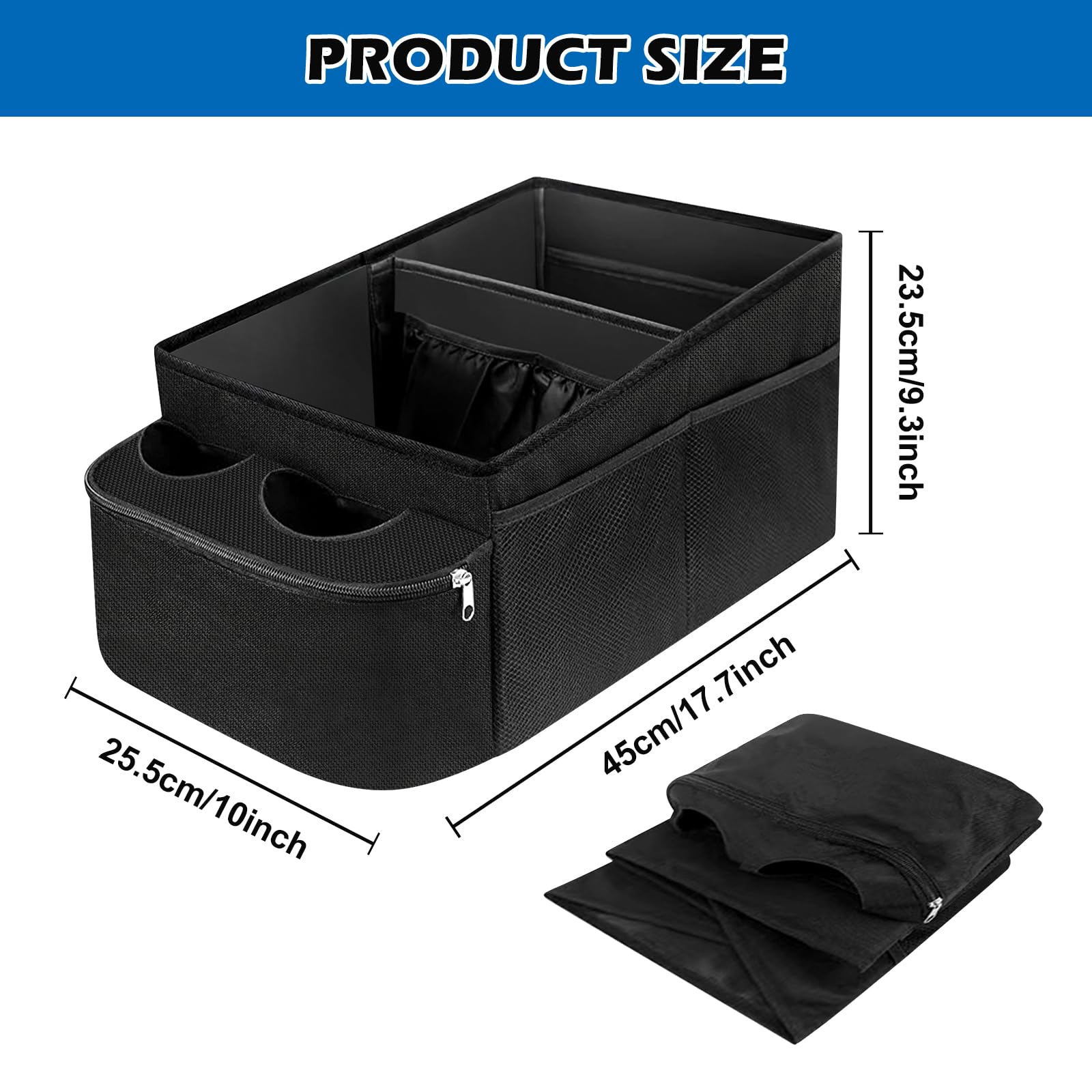 BYZESTY Organisateur de Coffre avec Porte-Gobelet - Rangement Voiture Pliable, Multi-Compartiments pour Siège Passager et Interieur