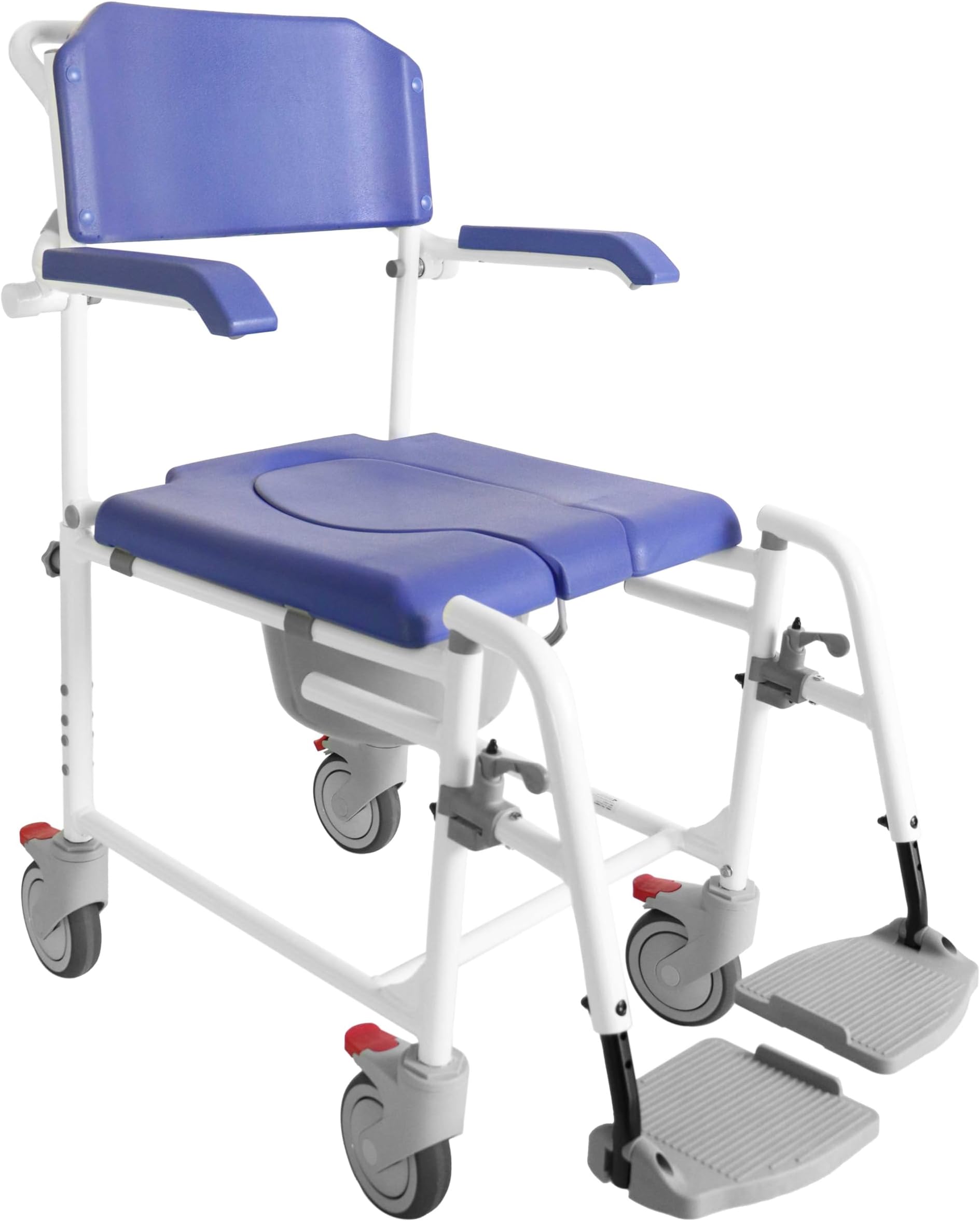 KMINA Shower Chair with Wheels (Version 2.0 Improved Brakes), Commode Toilet Chair, Bedside Commodes for Eldely, Blue - KMINA PRO