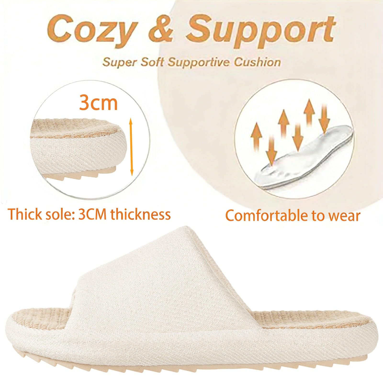 Zapatillas de Estar en Casa Mujer Pantuflas de Lino Antideslizantes Planas Espuma de Memoria Suave Cuatro Estaciones Slippers