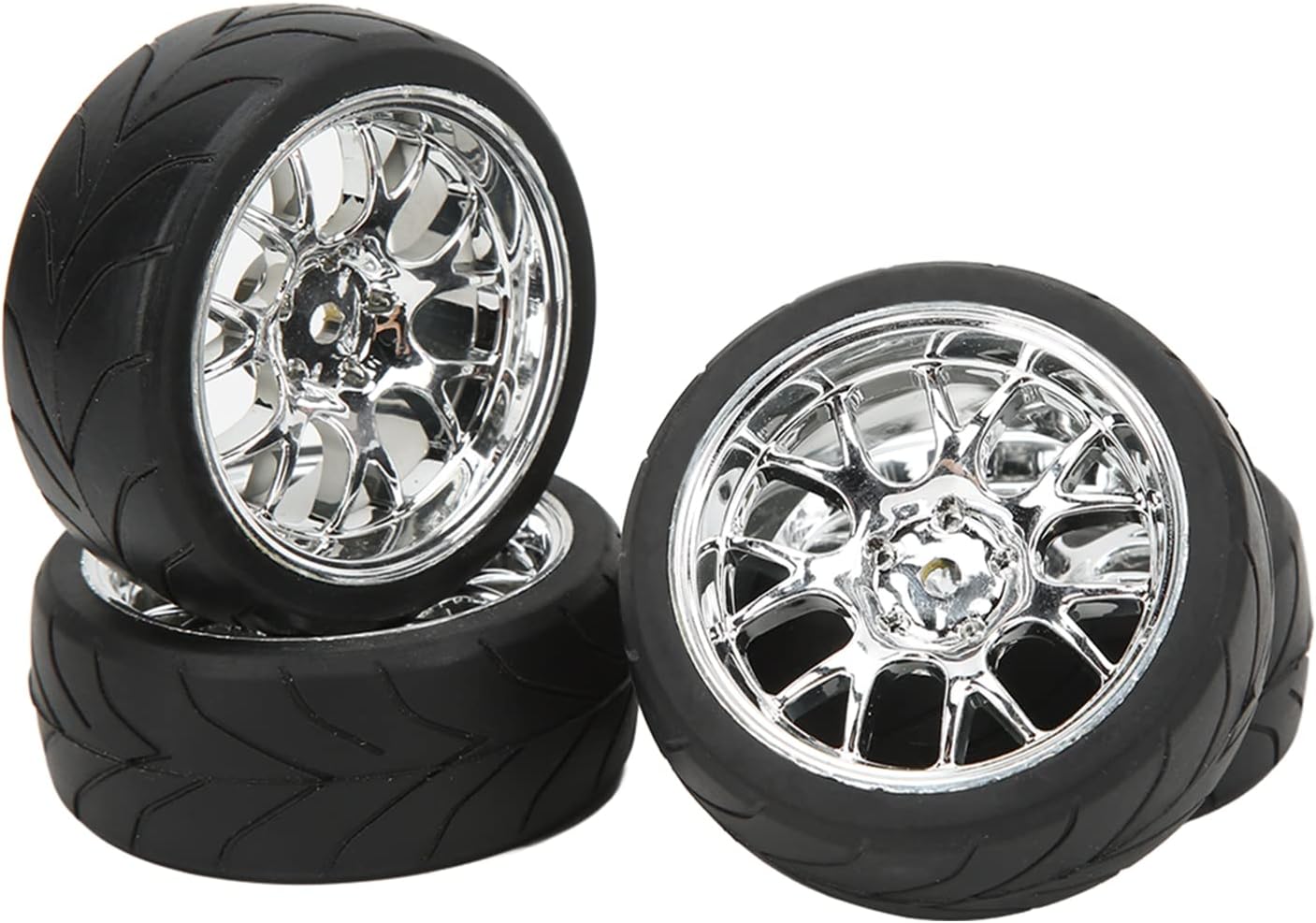 VBESTLIFE RC Tire Set, 4Pcs 2.6inch Rubber RC Car Tires with Plastic Rims Fits for Most 1:10 Scale Flat Sports Car