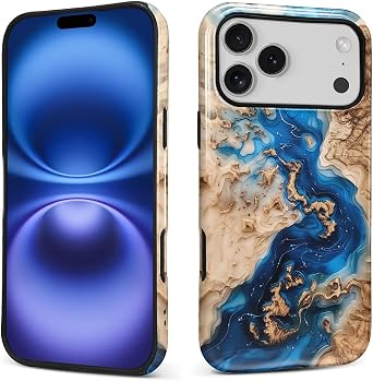 ZHEGAILIAN Case for iPhone 18 Pro Max 17 Pro Max,Durable Drop Protection Shockproof Silicone + Hard PC 2 in 1 Hybrid Protective Cover with Stylish Pattern Design - Resin River Wood Grain